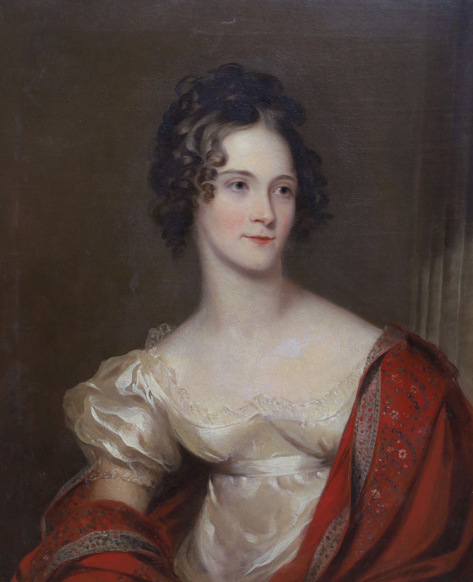 Early 19th century English School, oil on canvas, Portrait Eliza Mary Milward Pogson (1797-1823), wife of General McKin.. , 74 x 62cm